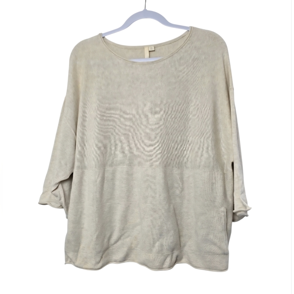 Pure Jill Cream Knit Sweater XS Oversized 3/4 Sleeve Crewneck Soft Women Neutral
